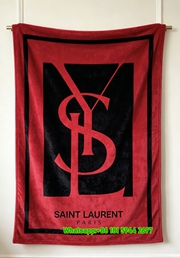 Yves Saint Laurent YSL Red and Black Logo Printed Fleece Throw Blanket IMG_3196
